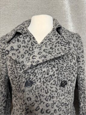 Moda International Gray Leopard Print Double-Breasted Pea Coat